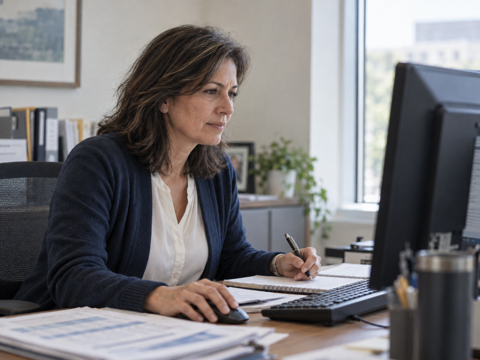 Hospital finance leader reviewing revenue cycle performance data